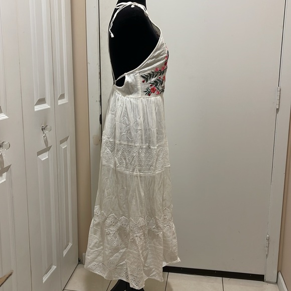 ASOS White Floral Embroidered Midi Tiered Boho Bohemian Dress - Picture 4 of 8